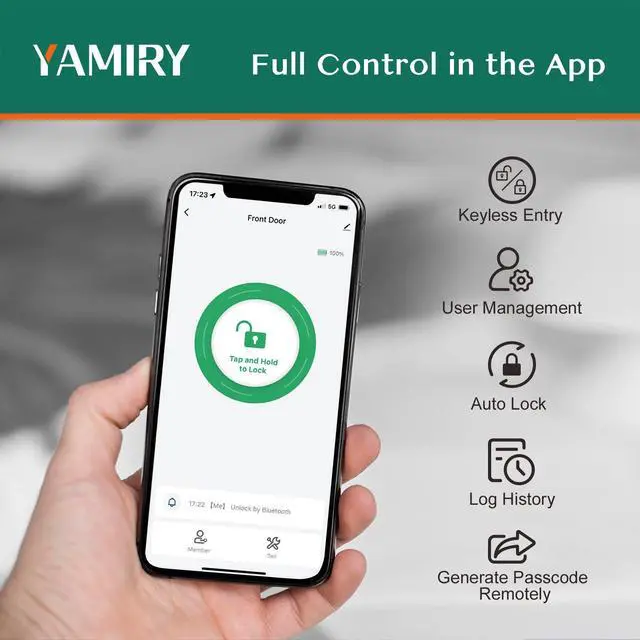 Alt view image 4 of 7 - Smart Door Handle Lock with Keypad: Yamiry Fingerprint Smart Knob - Keyless Entry Digital Lock for Front Door - Deadbolt with APP - Generate Passcode Remotely - DIY Installation