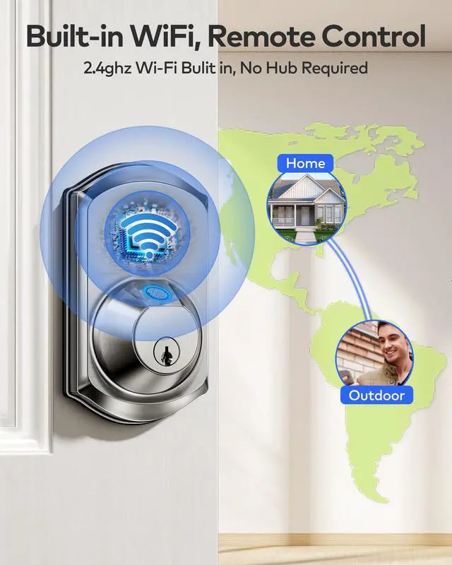 Alt view image 2 of 7 - TEEHO TE012W WiFi Smart Lock, Fingerprint Door Lock with Built-in Wi-Fi, Keyless Entry Keypad Smart Deadbolt, App Remote Control, Alexa Compatible, IP55 Waterproof for Front Door Satin Nickel