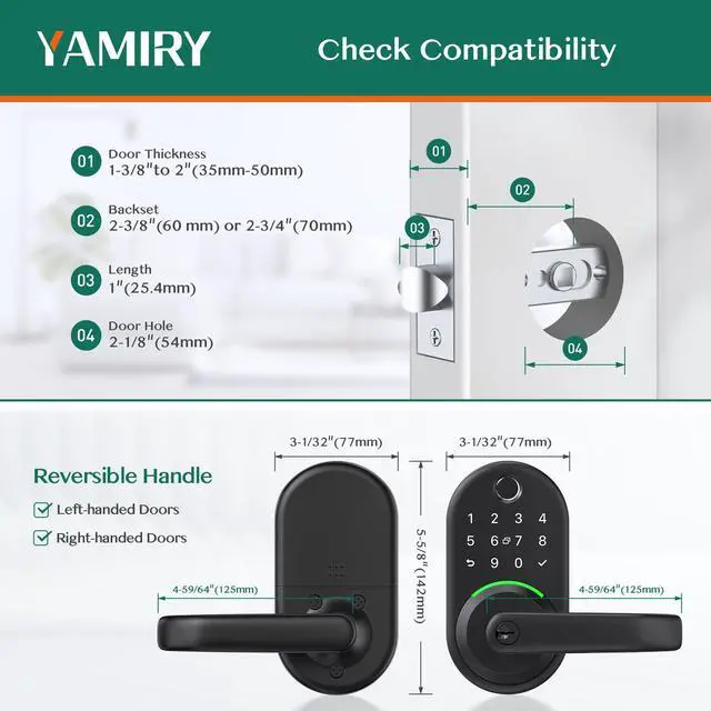 Alt view image 5 of 7 - Smart Door Handle Lock with Keypad: Yamiry Fingerprint Smart Knob - Keyless Entry Digital Lock for Front Door - Deadbolt with APP - Generate Passcode Remotely - DIY Installation