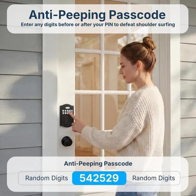 Alt view image 5 of 7 - Keyless Entry Door Lock, Smart Deadbolt with Keypad, Electronic Deadbolt with 200 User Codes & 4 Backup Keys, Auto-Lock Smart Door Lock for Front Door, Easy DIY Installation