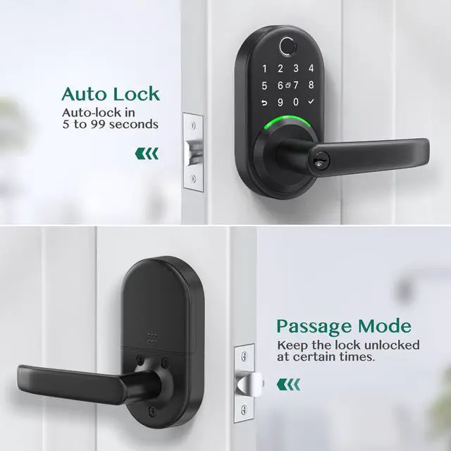 Alt view image 7 of 7 - Smart Door Handle Lock with Keypad: Yamiry Fingerprint Smart Knob - Keyless Entry Digital Lock for Front Door - Deadbolt with APP - Generate Passcode Remotely - DIY Installation