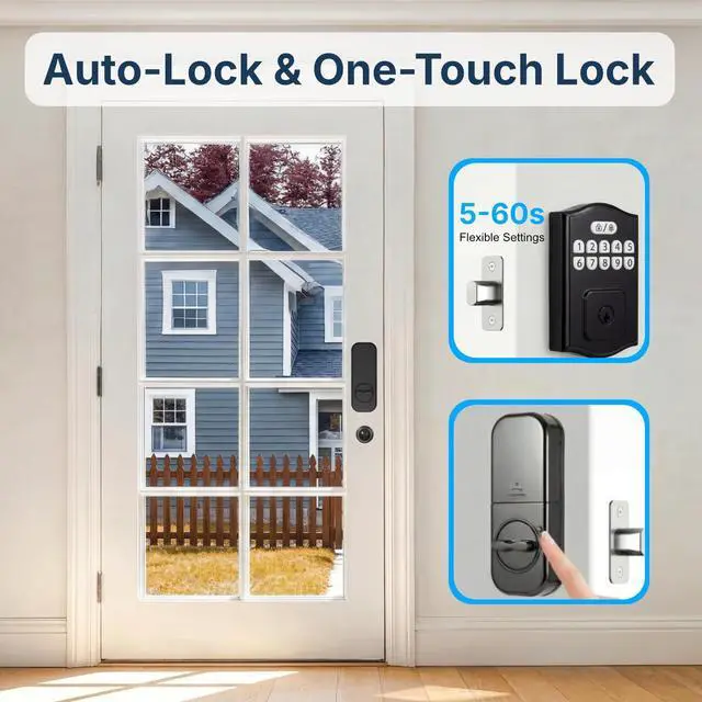 Alt view image 6 of 7 - Keyless Entry Door Lock, Smart Deadbolt with Keypad, Electronic Deadbolt with 200 User Codes & 4 Backup Keys, Auto-Lock Smart Door Lock for Front Door, Easy DIY Installation