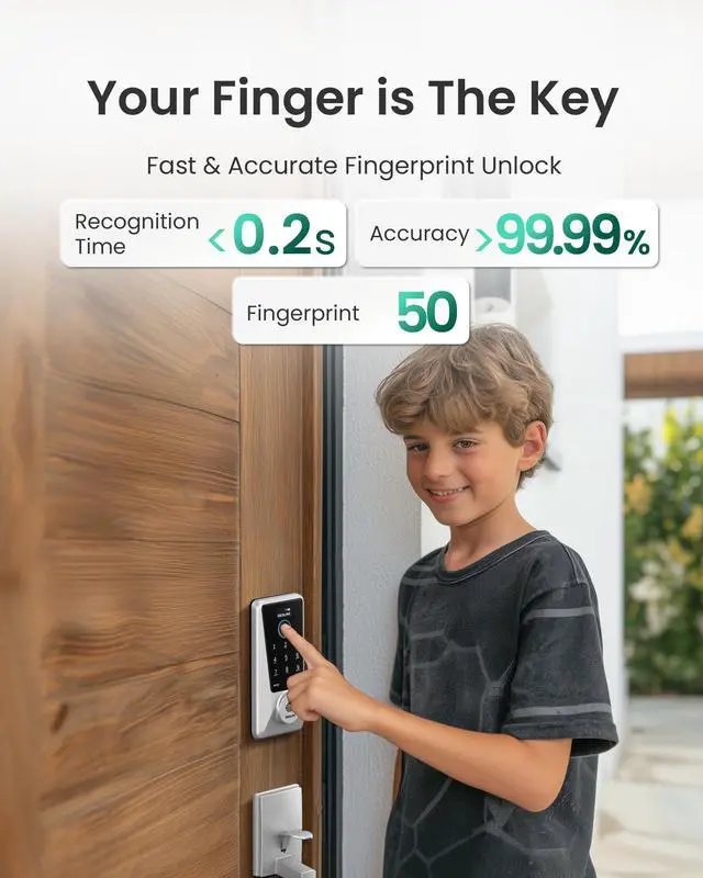 Alt view image 4 of 7 - DESLOC WiFi Fingerprint Smart Keypad Door Lock D110 Plus with App Control | Front Door Smart Lock with Remote Access, Voice Control, Visual Display, Backlit, BHMA Grade 3, IP54, Auto-Lock, Silver