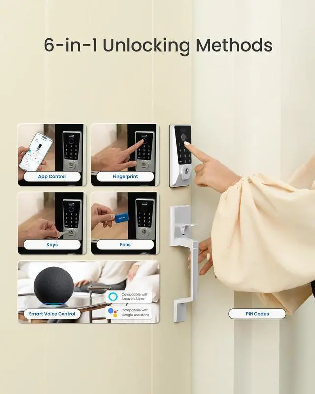 Alt view image 5 of 7 - DESLOC WiFi Fingerprint Smart Keypad Door Lock D110 Plus with App Control | Front Door Smart Lock with Remote Access, Voice Control, Visual Display, Backlit, BHMA Grade 3, IP54, Auto-Lock, Silver