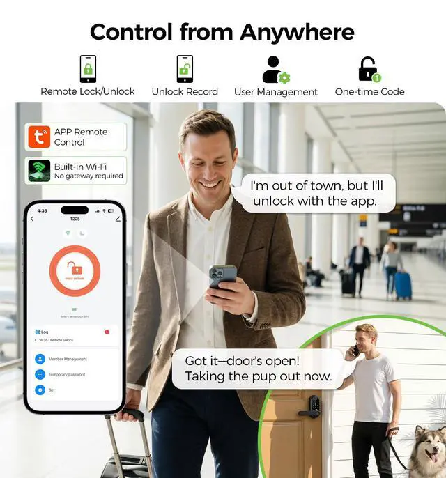 Alt view image 4 of 7 - Smart Lock Keypad Door Lock with Handle, WiFi Keyless Entry Door Lock with Handle,Door Keypad Locks with Alexa & Google Assistant,Voice Control & APP Remote,Fingerprint,Key Fob,PIN Unlock,Auto Locking