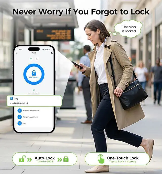 Alt view image 5 of 7 - Smart Lock Keypad Door Lock with Handle, WiFi Keyless Entry Door Lock with Handle,Door Keypad Locks with Alexa & Google Assistant,Voice Control & APP Remote,Fingerprint,Key Fob,PIN Unlock,Auto Locking