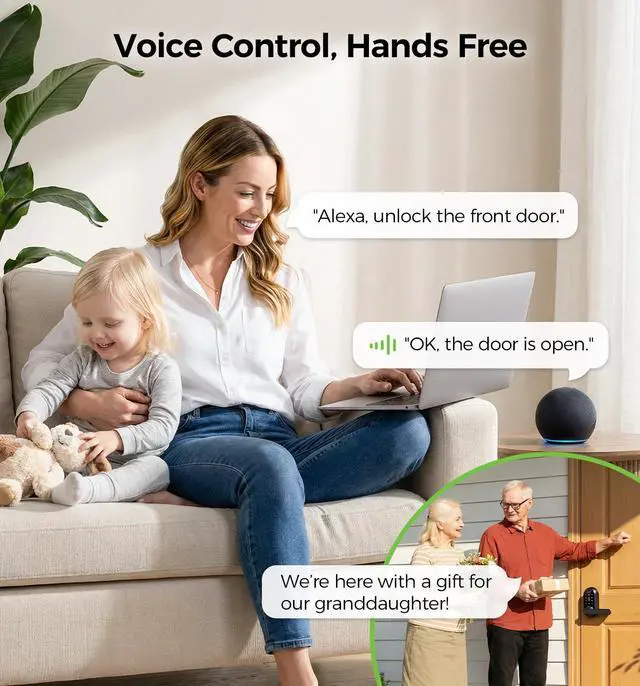 Alt view image 6 of 7 - Smart Lock Keypad Door Lock with Handle, WiFi Keyless Entry Door Lock with Handle,Door Keypad Locks with Alexa & Google Assistant,Voice Control & APP Remote,Fingerprint,Key Fob,PIN Unlock,Auto Locking