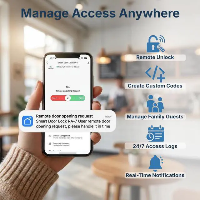 Alt view image 2 of 6 - Keyless Entry Door Lock with Built-in WiFi, Fingerprint Smart Lock for Front Door, Touchscreen Keypad Deadbolt, App Remote Control, Auto Lock, Easy Installation