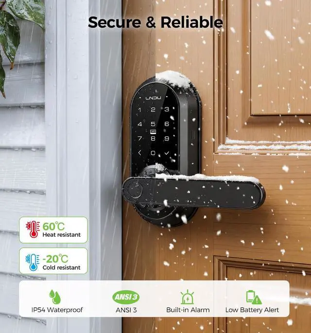Alt view image 7 of 7 - Smart Lock Keypad Door Lock with Handle, WiFi Keyless Entry Door Lock with Handle,Door Keypad Locks with Alexa & Google Assistant,Voice Control & APP Remote,Fingerprint,Key Fob,PIN Unlock,Auto Locking