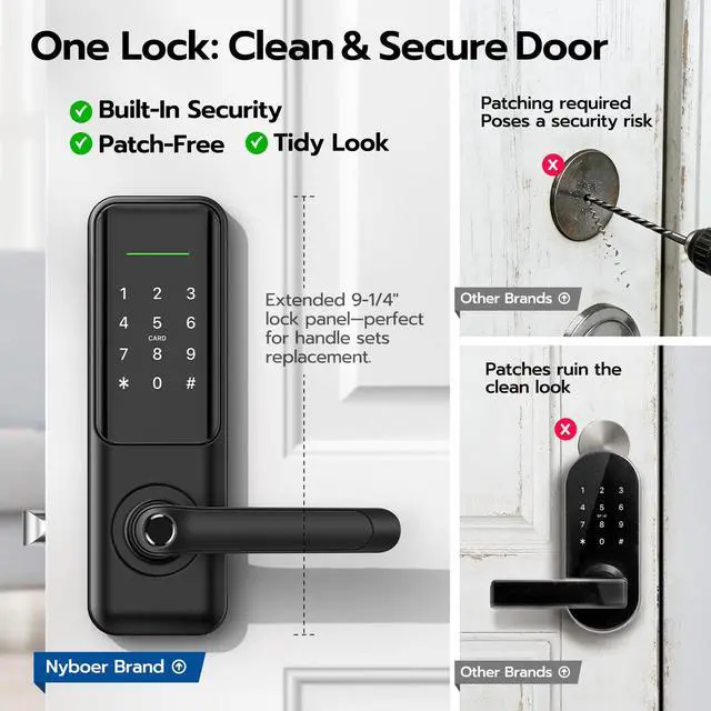 Alt view image 4 of 6 - Nyboer Smart Keypad Door Lock with Handle for Front Door | 7 in 1 Keyless Entry with Fingerprint, Easy DIY Install, Remote & Voice Control, Auto-Lock, Ideal for Lockset Replacement