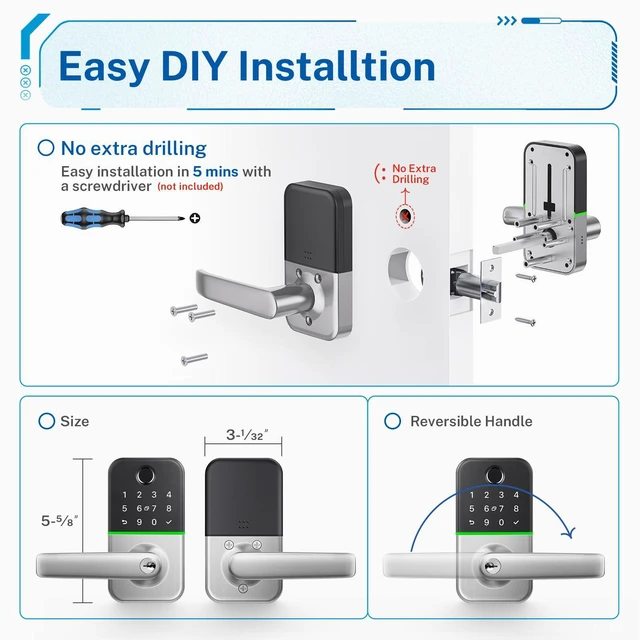 Alt view image 6 of 7 - Keypad Smart Door Lock with Handle: Kucacci Keyless Entry Door Lock - Smart Lock for Front Door - Electronic Door Lock with Keypad for Exterior Door - Deadbolt Lever Alternative - Easy Installation