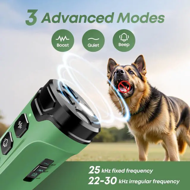 Alt view image 3 of 7 - Dog Bark Deterrent Devices - Humane & Effective Training Dog, Stop No More Barking with 3X Ultrasonic Emitters (Green)