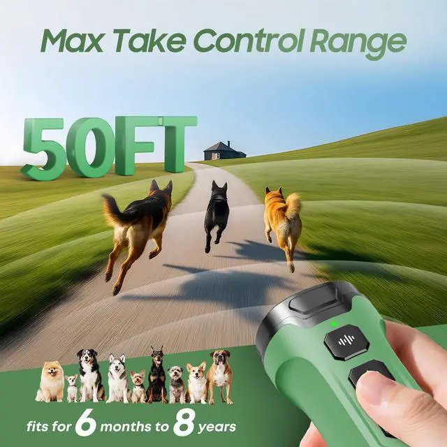 Alt view image 4 of 7 - Dog Bark Deterrent Devices - Humane & Effective Training Dog, Stop No More Barking with 3X Ultrasonic Emitters (Green)