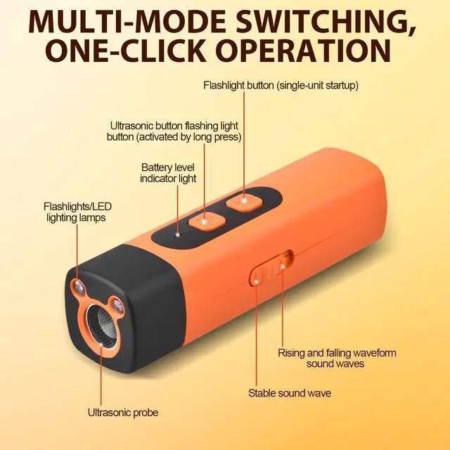 Alt view image 4 of 7 - warmow Dog Bark Deterrent Devices, Rechargeable Anti Barking Device for Dogs, 3 Modes & LED Light Ultrasonic Dog Trainer Indoor Outdoor, Suitable for Training to Improve Bad Behavior (Orange)