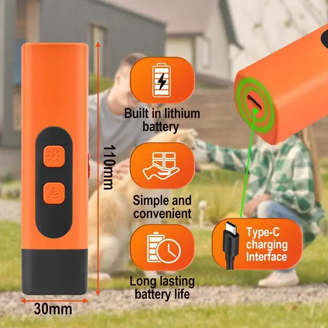Alt view image 5 of 7 - warmow Dog Bark Deterrent Devices, Rechargeable Anti Barking Device for Dogs, 3 Modes & LED Light Ultrasonic Dog Trainer Indoor Outdoor, Suitable for Training to Improve Bad Behavior (Orange)
