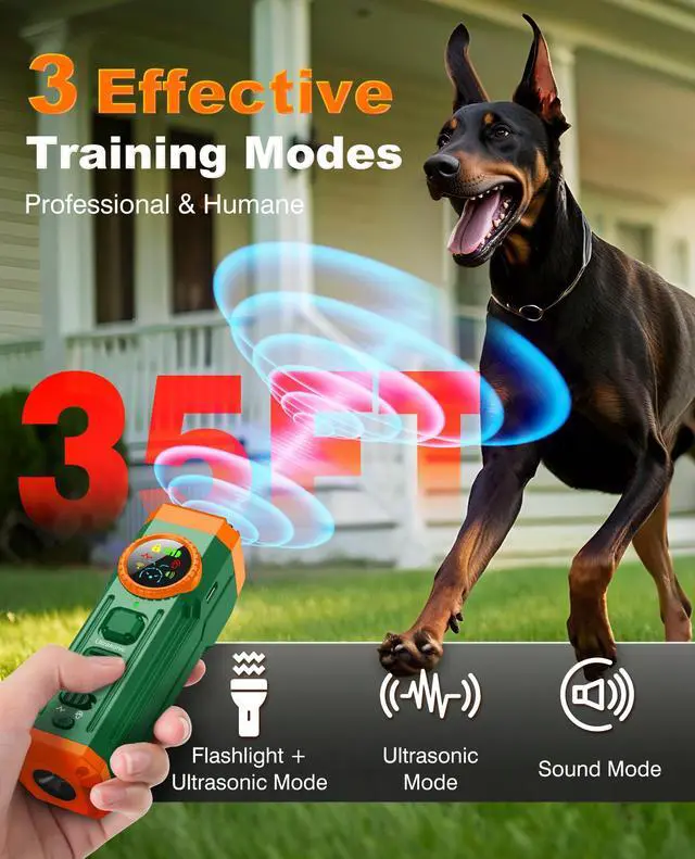 Alt view image 2 of 7 - 2026 Upgraded Smart Display Anti Barking Device for Dogs, 3X Dog Bark Deterrent Devices Bark Control with Screen & Flashlight, Rechargeable Dog Barking Silencer Portable for Indoor & Outdoor Use