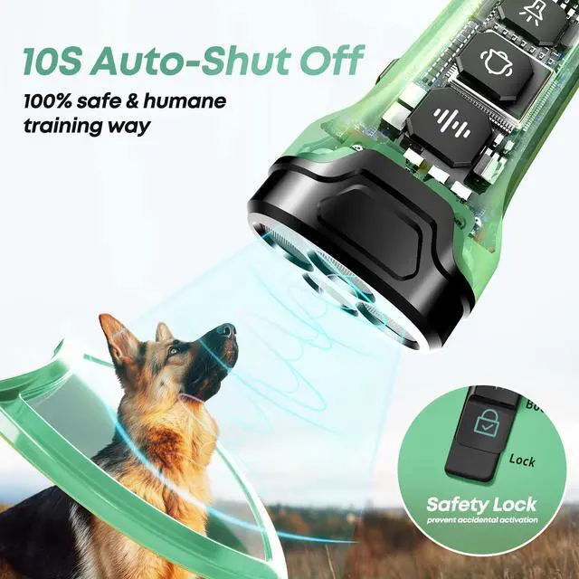 Alt view image 6 of 7 - Dog Bark Deterrent Devices - Humane & Effective Training Dog, Stop No More Barking with 3X Ultrasonic Emitters (Light Green)