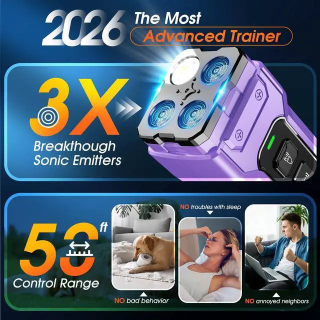 Alt view image 4 of 7 - Dog Bark Deterrent Devices, Anti Barking Device 3X Ultrasonic Bark Control Device 50ft Range, Rechargeable & Safe Dog Training Tool for Quiet Walks and Peaceful Homes
