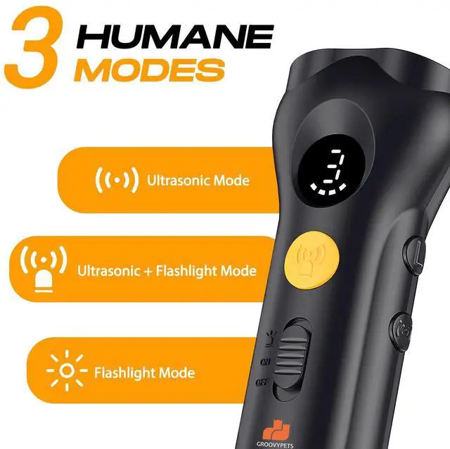 Alt view image 2 of 7 - 50 Ft Range Ultrasonic No Bark Training Humane Barking Deterrent Device with 2X Ultrasonic Emitters,Black
