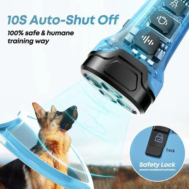 Alt view image 6 of 7 - Dog Bark Deterrent Devices - Humane & Effective Training Dog, Stop No More Barking with 3X Ultrasonic Emitters (Light Blue)