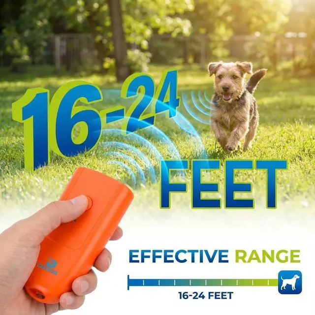 Alt view image 3 of 6 - DABOS Rechargeable Ultrasonic Dog Bark Deterrent & Training Device with Laser Pointer, Humane Anti-Barking Tool, 16-24ft Effective Range