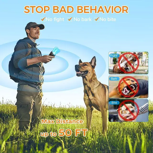 Alt view image 5 of 7 - 50 Ft Range Ultrasonic No Bark Training Humane Barking Deterrent Device with 2X Ultrasonic Emitters,Black