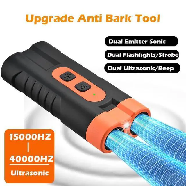 Alt view image 2 of 7 - Dog Bark Deterrent Device Rechargeable,Anti Bark Tool for Dogs,Ultrasonic Dual Emitter 50ft Safe Correction Tools to Control Dog's Bark 25KHz,Trainer Barking Silencer Indoor&Outdoor with Flashlight