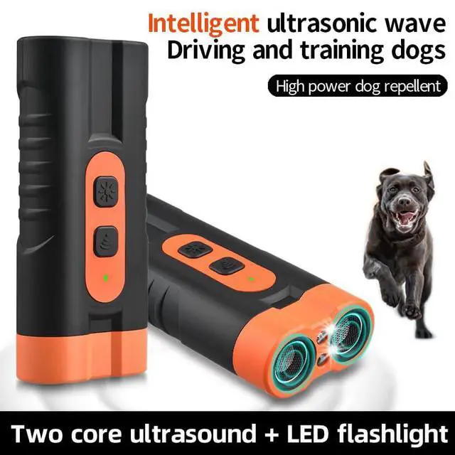 Alt view image 3 of 7 - Dog Bark Deterrent Device Rechargeable,Anti Bark Tool for Dogs,Ultrasonic Dual Emitter 50ft Safe Correction Tools to Control Dog's Bark 25KHz,Trainer Barking Silencer Indoor&Outdoor with Flashlight
