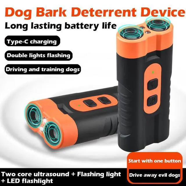 Alt view image 6 of 7 - Dog Bark Deterrent Device Rechargeable,Anti Bark Tool for Dogs,Ultrasonic Dual Emitter 50ft Safe Correction Tools to Control Dog's Bark 25KHz,Trainer Barking Silencer Indoor&Outdoor with Flashlight