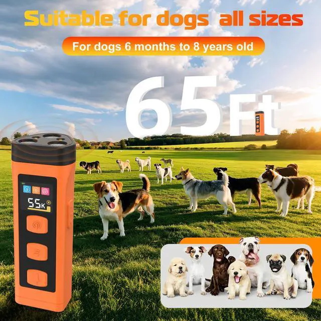 Alt view image 3 of 7 - Dog Bark Deterrent Device, 3X Ultrasonic Dog Trainer, Anti Barking Device with 65FT Range, Humane Bark Control for Dogs, 3 Training Modes, Works Indoors & Outdoors
