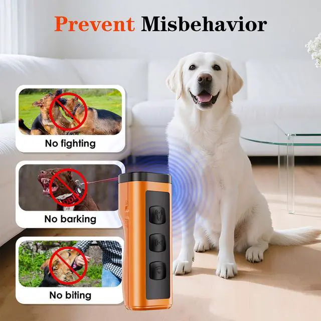 Alt view image 3 of 7 - Dog Bark Deterrent Devices Rechargeable Anti-Barking Device for Dogs 50ft Long Range Ultrasonic Correct Your Dog's Bad Behavior at the Push of aButton Better Than Shock Collars or Dog Training Collars
