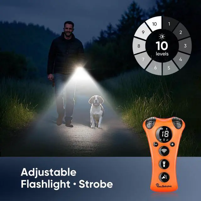 Alt view image 3 of 7 - PawBehave Adjustable Ultrasonic Dog Trainer World's First Variable Frequency Pet Behavior Corrector with 10 Level Ultra Sound, 18 Dog Whistles, Anti-Bark Flashlight, Humane Dog Deterrent (Orange)