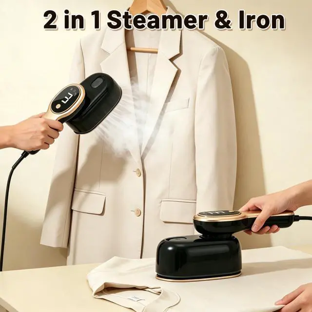Alt view image 2 of 7 - 2-in-1 Handheld Steamer for Clothes, 110ml Large Tank Portable Travel Garment Steamer with 3 Adjustable Steam Settings, 15s Fast Heat-Up 180° Rotatable Steam Iron for Home Office Dorm