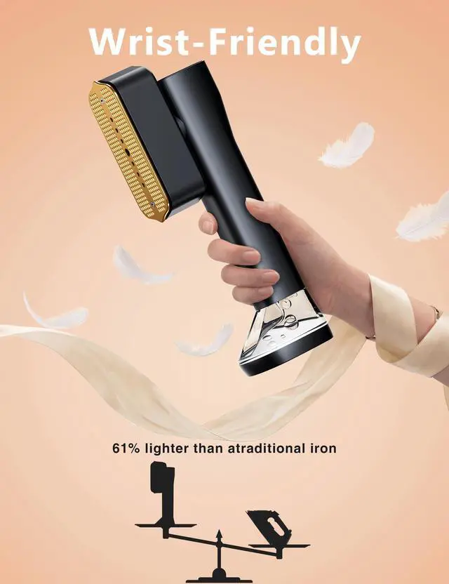 Alt view image 3 of 7 - Steamer for Clothes,Portable Handheld Garment Steamer, 200ml Capacity,1000W 15s Fast Heat-UP, Leak-Proof Fabric Quick Wrinkle Remover Ceramic Panel, 2-in-1 Dry & Wet Iron for Home and Travel -Golden