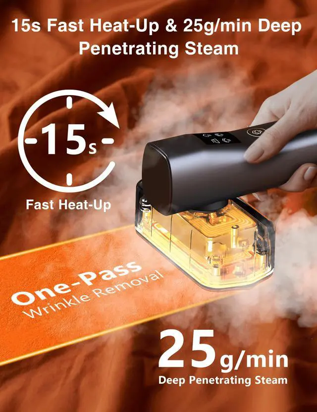 Alt view image 4 of 7 - Steamer for Clothes,Portable Handheld Garment Steamer, 200ml Capacity,1000W 15s Fast Heat-UP, Leak-Proof Fabric Quick Wrinkle Remover Ceramic Panel, 2-in-1 Dry & Wet Iron for Home and Travel -Golden