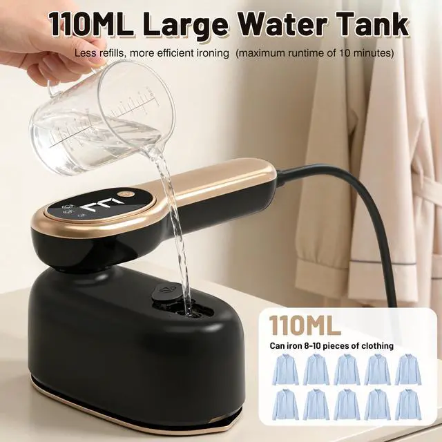 Alt view image 6 of 7 - 2-in-1 Handheld Steamer for Clothes, 110ml Large Tank Portable Travel Garment Steamer with 3 Adjustable Steam Settings, 15s Fast Heat-Up 180° Rotatable Steam Iron for Home Office Dorm