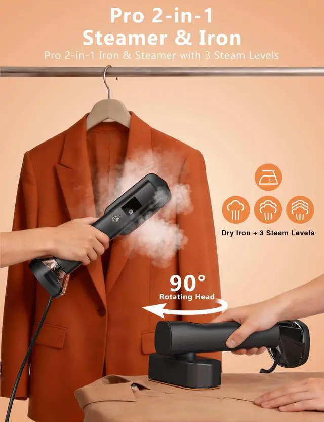 Alt view image 6 of 7 - Steamer for Clothes,Portable Handheld Garment Steamer, 200ml Capacity,1000W 15s Fast Heat-UP, Leak-Proof Fabric Quick Wrinkle Remover Ceramic Panel, 2-in-1 Dry & Wet Iron for Home and Travel -Golden