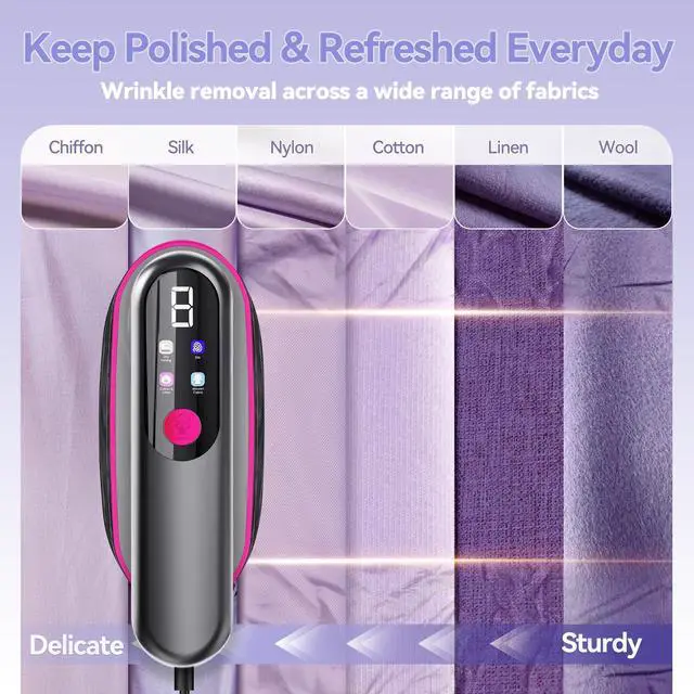 Alt view image 3 of 7 - Travel Steamer for Clothes, 2-in-1 Clothes Steamer Handheld & 4 Modes LCD Display Portable Steam Iron, Hand Steamer for Clothes 1200W 15S Fast Heat-up 180ml Tank for 20Min Garment Steamer, 100-120V