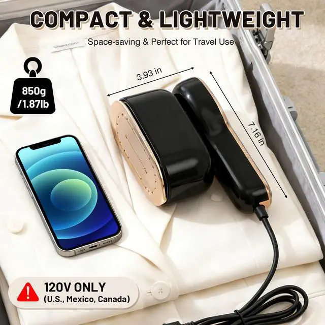 Alt view image 7 of 7 - 2-in-1 Handheld Steamer for Clothes, 110ml Large Tank Portable Travel Garment Steamer with 3 Adjustable Steam Settings, 15s Fast Heat-Up 180° Rotatable Steam Iron for Home Office Dorm