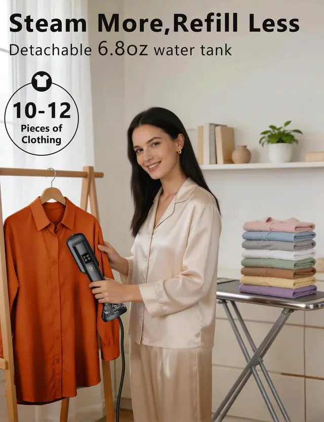 Alt view image 7 of 7 - Steamer for Clothes,Portable Handheld Garment Steamer, 200ml Capacity,1000W 15s Fast Heat-UP, Leak-Proof Fabric Quick Wrinkle Remover Ceramic Panel, 2-in-1 Dry & Wet Iron for Home and Travel -Golden