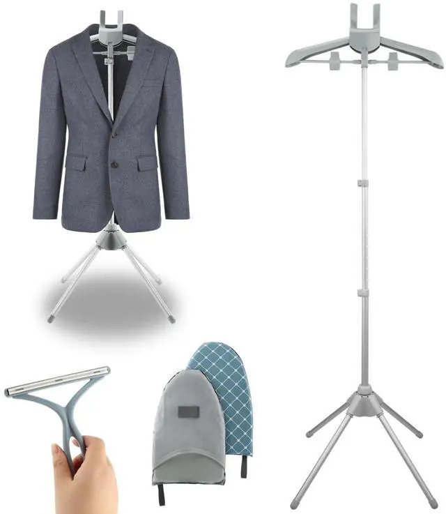 Main image of Steamer Hanger Stand with Adjustable Height, Portable Steamer Rack with Ironing Board&Hair Remover for Steaming Clothes Garment Rack for Home Travel Clothing Stores & Hotels