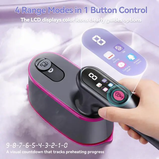 Alt view image 5 of 7 - Travel Steamer for Clothes, 2-in-1 Clothes Steamer Handheld & 4 Modes LCD Display Portable Steam Iron, Hand Steamer for Clothes 1200W 15S Fast Heat-up 180ml Tank for 20Min Garment Steamer, 100-120V