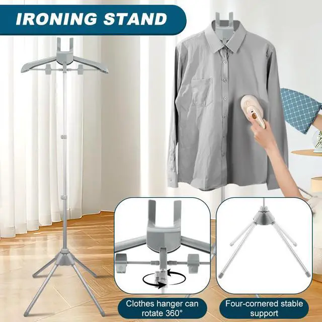 Alt view image 2 of 7 - Steamer Hanger Stand with Adjustable Height, Portable Steamer Rack with Ironing Board&Hair Remover for Steaming Clothes Garment Rack for Home Travel Clothing Stores & Hotels