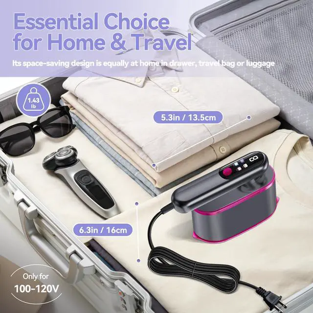 Alt view image 6 of 7 - Travel Steamer for Clothes, 2-in-1 Clothes Steamer Handheld & 4 Modes LCD Display Portable Steam Iron, Hand Steamer for Clothes 1200W 15S Fast Heat-up 180ml Tank for 20Min Garment Steamer, 100-120V