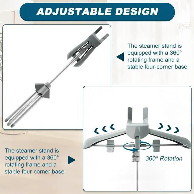 Alt view image 3 of 7 - Steamer Hanger Stand with Adjustable Height, Portable Steamer Rack with Ironing Board&Hair Remover for Steaming Clothes Garment Rack for Home Travel Clothing Stores & Hotels