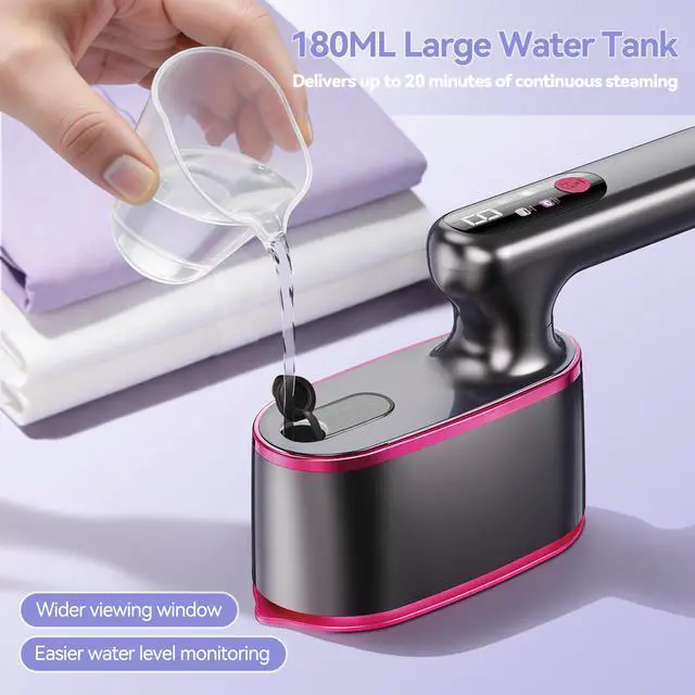 Alt view image 7 of 7 - Travel Steamer for Clothes, 2-in-1 Clothes Steamer Handheld & 4 Modes LCD Display Portable Steam Iron, Hand Steamer for Clothes 1200W 15S Fast Heat-up 180ml Tank for 20Min Garment Steamer, 100-120V