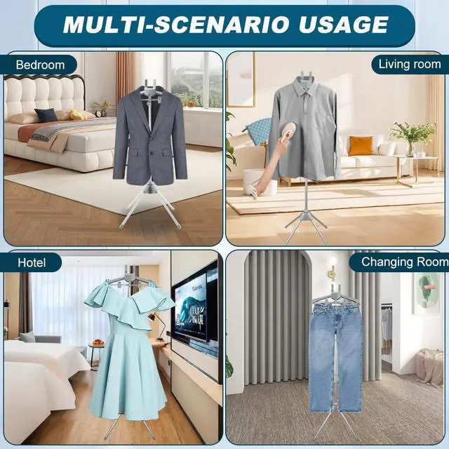 Alt view image 6 of 7 - Steamer Hanger Stand with Adjustable Height, Portable Steamer Rack with Ironing Board&Hair Remover for Steaming Clothes Garment Rack for Home Travel Clothing Stores & Hotels