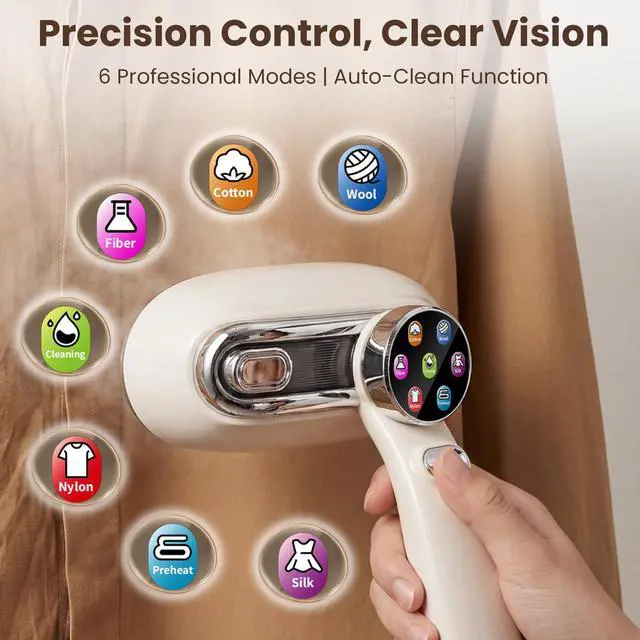 Alt view image 3 of 7 - Handheld Steamer for Clothes, 1200W Portable 2-in-1 Garment Steamer & Travel Iron with 7 Modes, 180° Rotatable Handle, Fast 8s Heat-Up, Visual Panel & Self-Clean, 160ml for Home