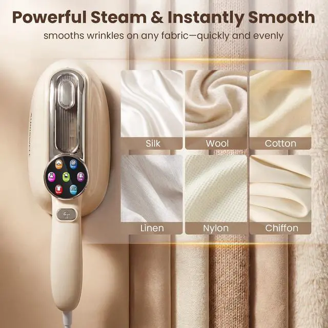 Alt view image 4 of 7 - Handheld Steamer for Clothes, 1200W Portable 2-in-1 Garment Steamer & Travel Iron with 7 Modes, 180° Rotatable Handle, Fast 8s Heat-Up, Visual Panel & Self-Clean, 160ml for Home