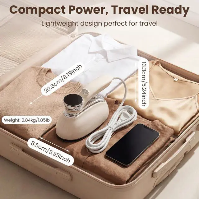 Alt view image 5 of 7 - Handheld Steamer for Clothes, 1200W Portable 2-in-1 Garment Steamer & Travel Iron with 7 Modes, 180° Rotatable Handle, Fast 8s Heat-Up, Visual Panel & Self-Clean, 160ml for Home